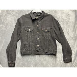 VTG Levi Strauss Black Denim Jacket Woman’s Sz M Y2K Trucker Copper Button